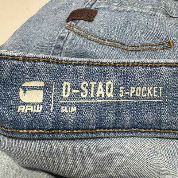 G Star Raw Jeans Men 32x32 D Staq Slim Button Fly Faded Light Blue Stretch Denim - Picture 8 of 12